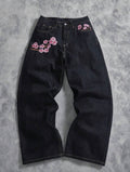 Black Cherry Blossom Embroidered Jeans