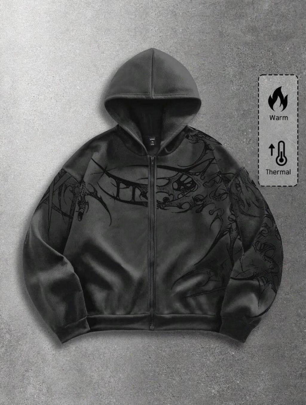 Dark Creature Graphic Thermal Zip Hoodie