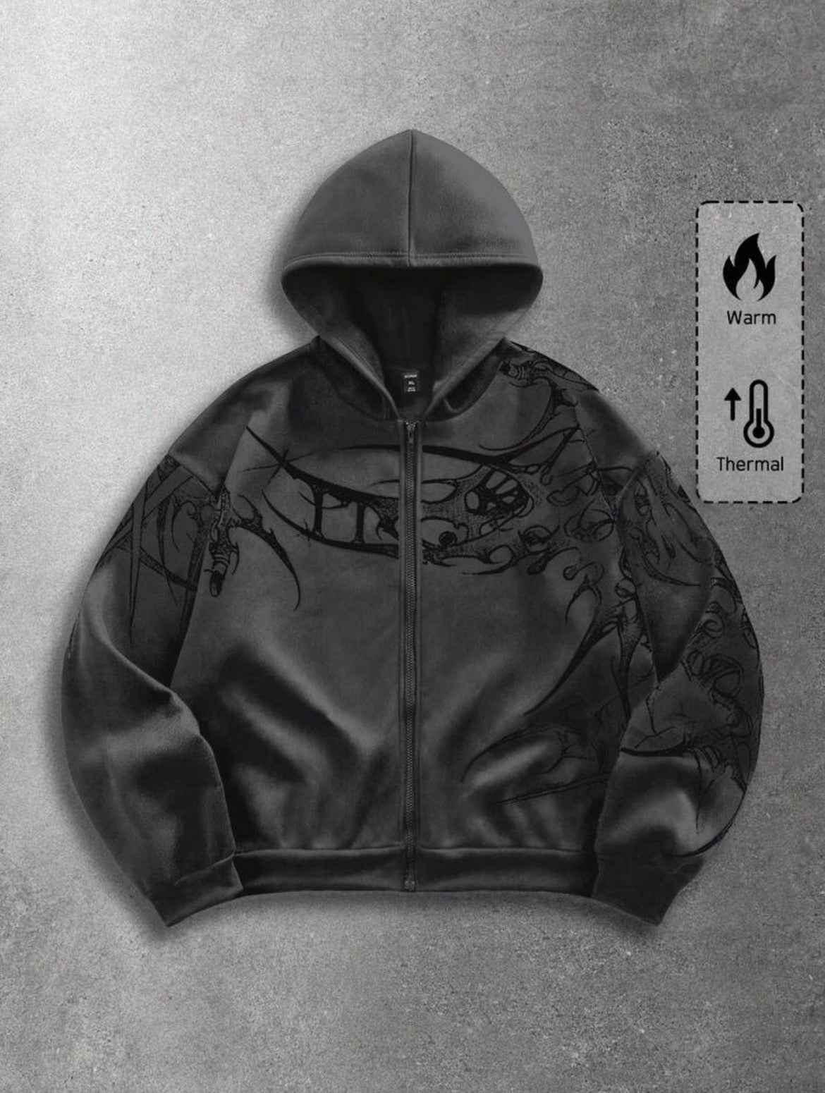Dark Creature Graphic Thermal Zip Hoodie