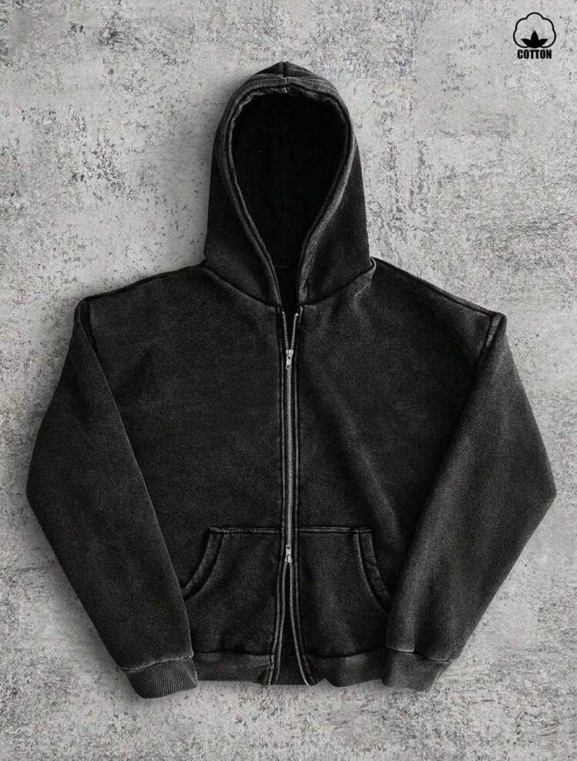 Washed Black Oversized Zip Hoodie