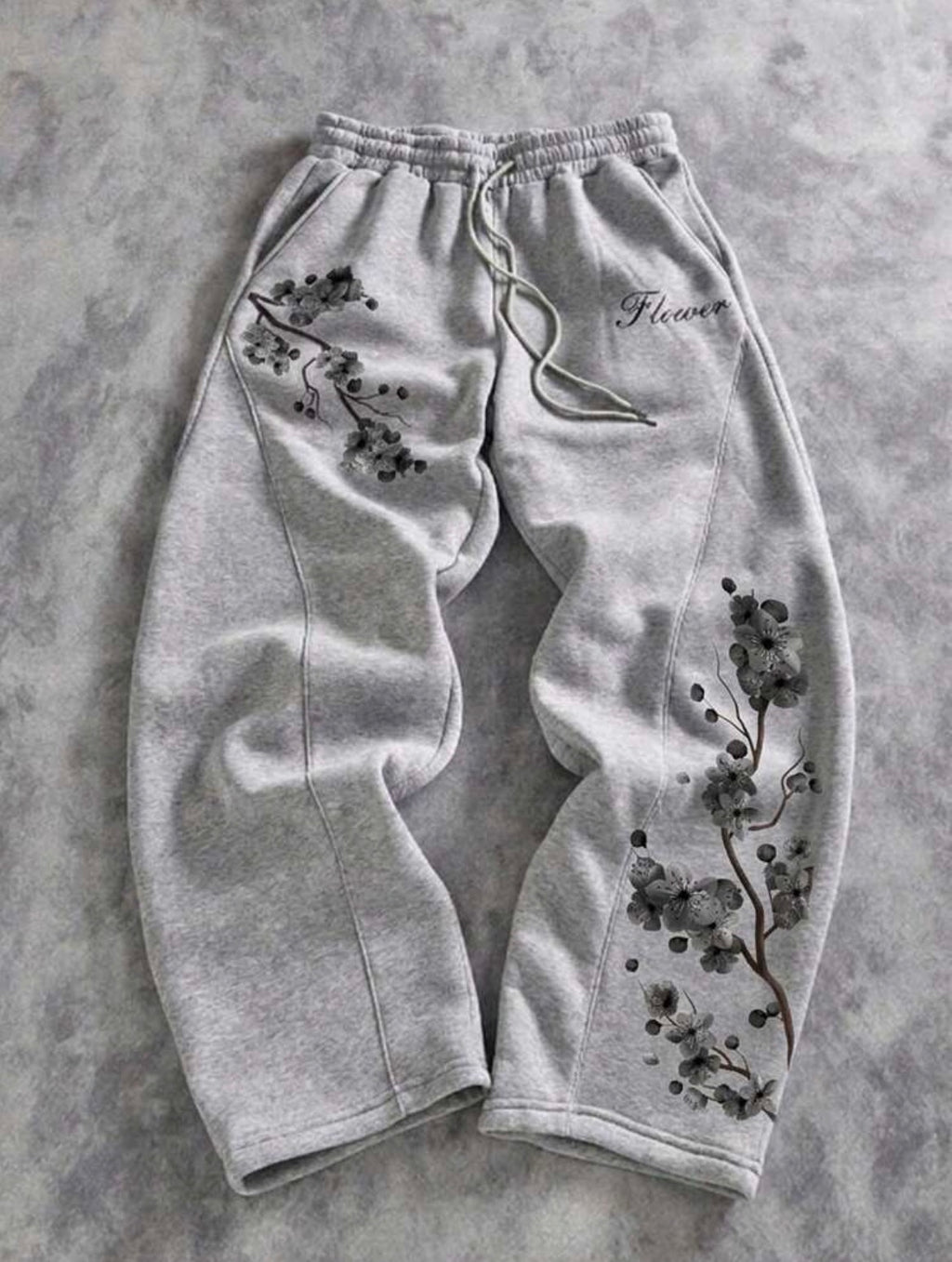 Cherry Blossom Embroidered Fleece Sweatpants