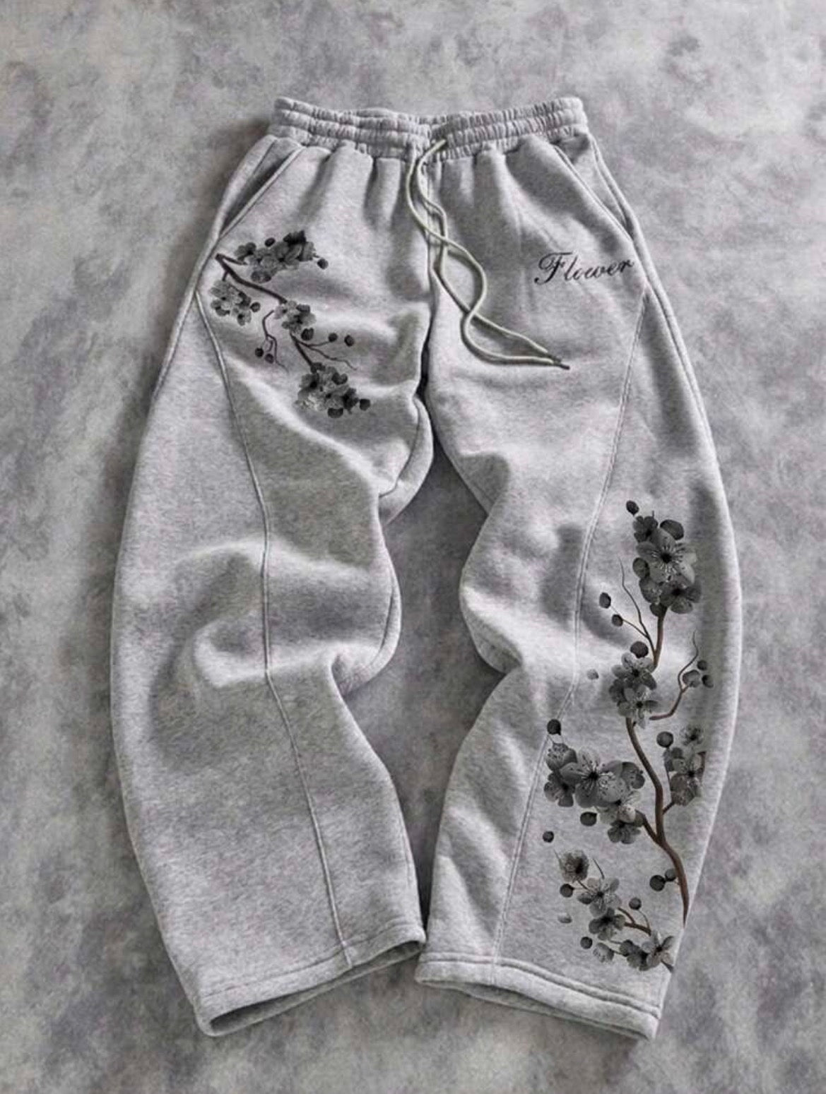 Cherry Blossom Embroidered Fleece Sweatpants