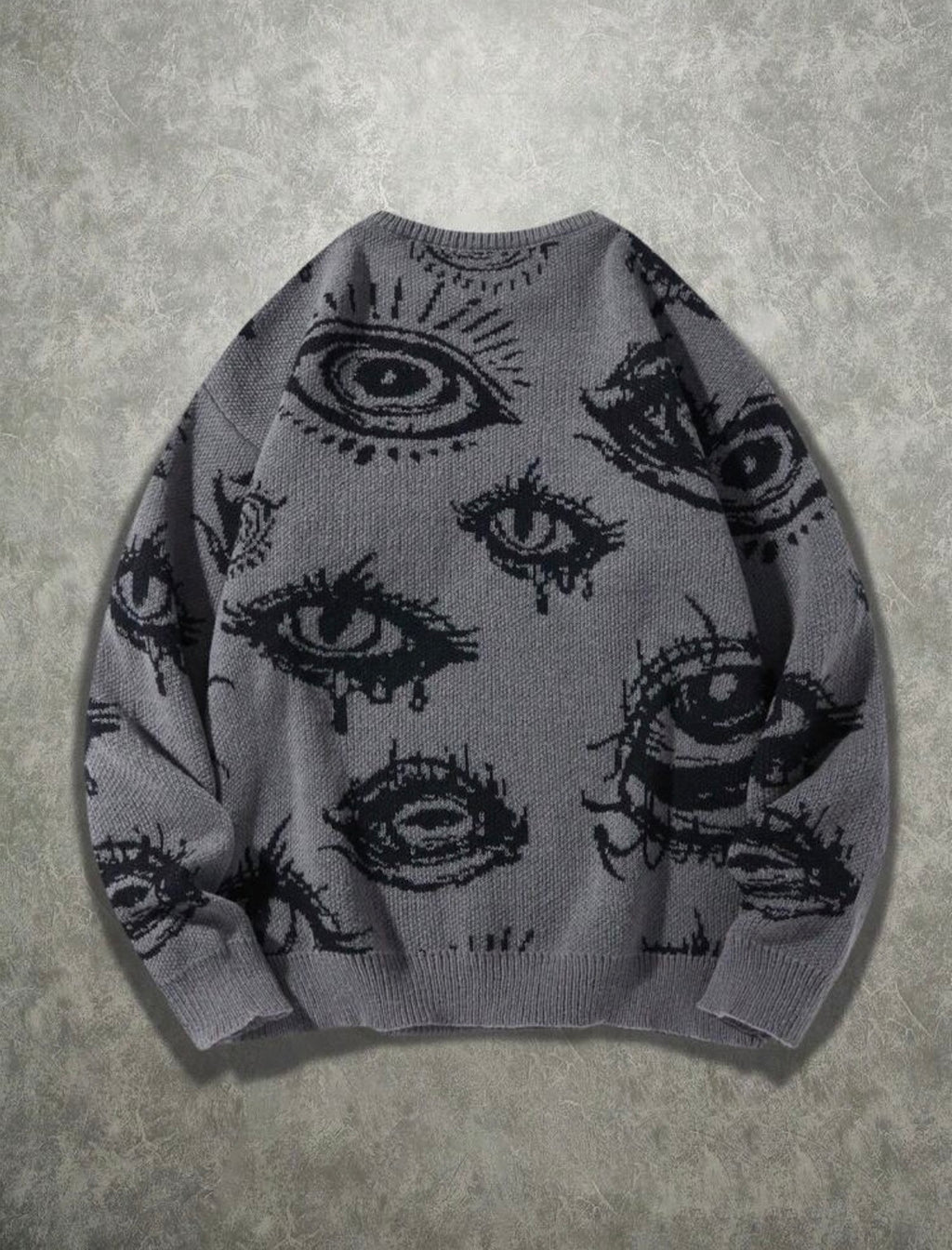 Grey All-Over Eye Graphic Knit Sweater